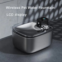 HKM-643411 Wireless Stainless Steel Cat Water Fountain with LCD Display - 5.5L Pet Dispenser
