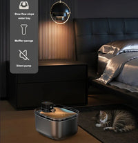 HKM-643411 Wireless Stainless Steel Cat Water Fountain with LCD Display - 5.5L Pet Dispenser