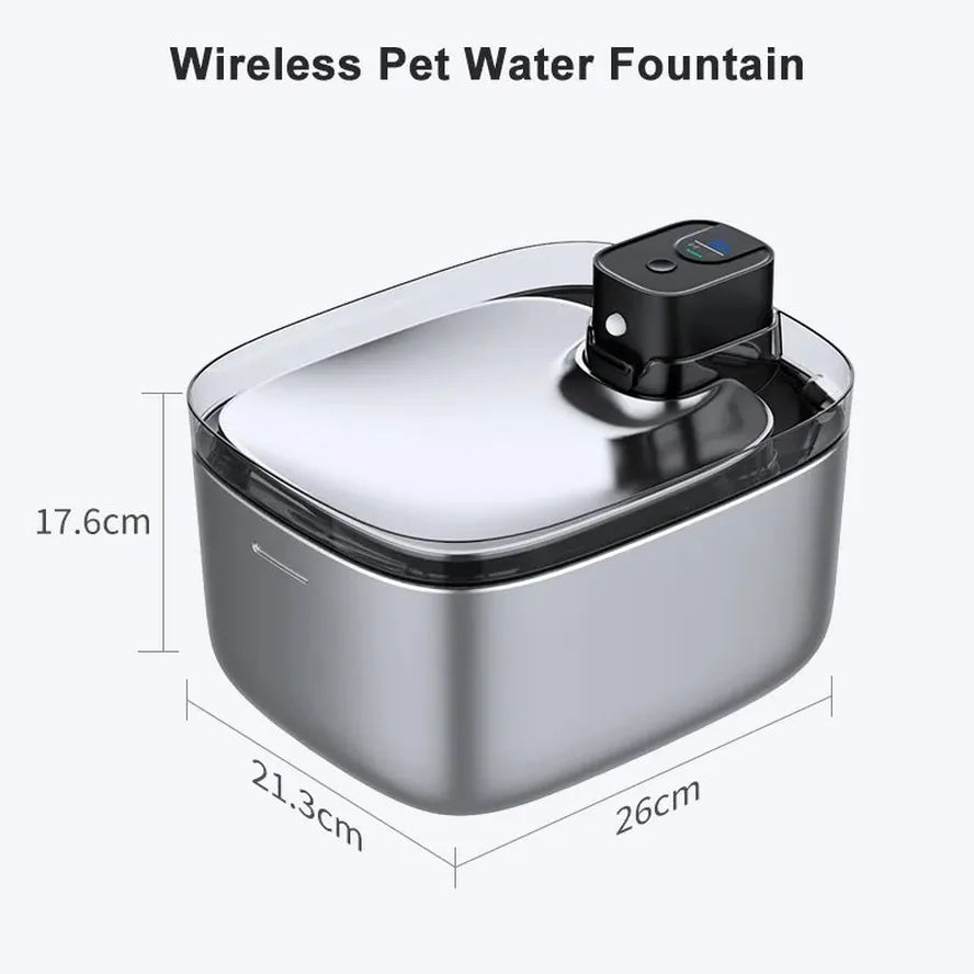 HKM-643411 Wireless Stainless Steel Cat Water Fountain with LCD Display - 5.5L Pet Dispenser