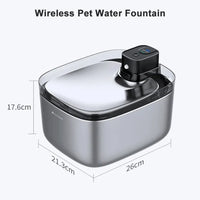 HKM-643411 Wireless Stainless Steel Cat Water Fountain with LCD Display - 5.5L Pet Dispenser