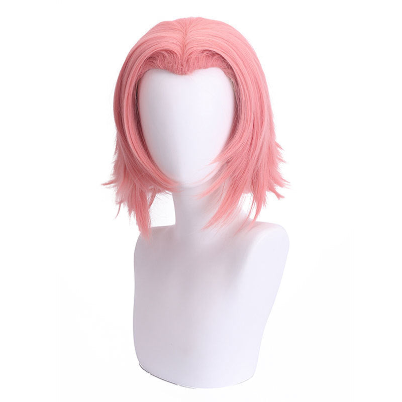 HKM-643539 Gray-Pink Short Anime Wig in High Temperature Fiber - 30cm, Anti-Curl Design