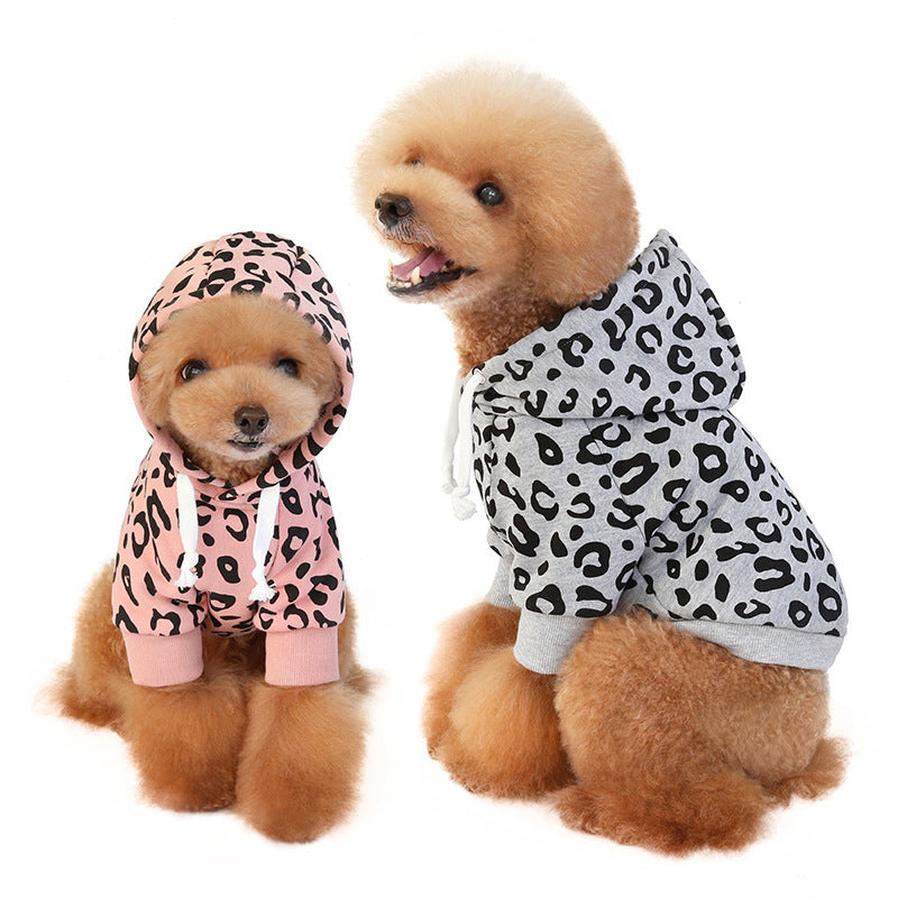 HKM-643539 Leopard Print Hooded Dog Sweatshirt in Gray and Pink - Stylish and Comfortable Outwear