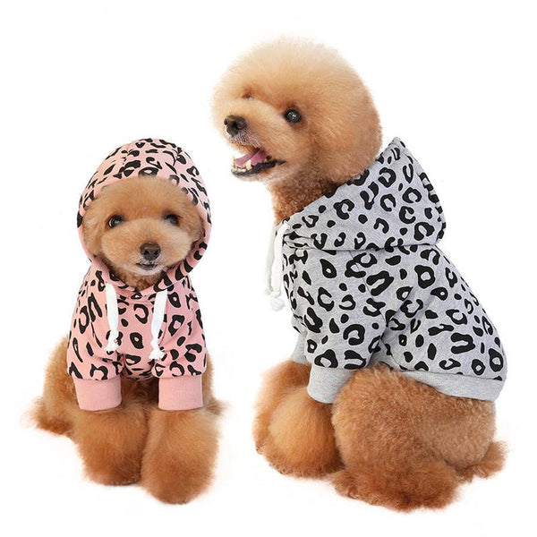 HKM-643539 Leopard Print Hooded Dog Sweatshirt in Gray and Pink - Stylish and Comfortable Outwear