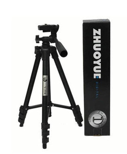 HKM-643859 Portable Universal Tripod Compatible with iPhone and Cameras, 1.2m Height Adjustment, Black/Silver