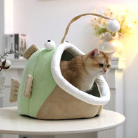 HKM-6439101 Winter Cat Nest Lantern House - Semi-closed Deerskin Velvet Small Dog Kennel for Cozy Comfort, Suitable for Multiple Cats