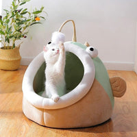 HKM-6439101 Winter Cat Nest Lantern House - Semi-closed Deerskin Velvet Small Dog Kennel for Cozy Comfort, Suitable for Multiple Cats