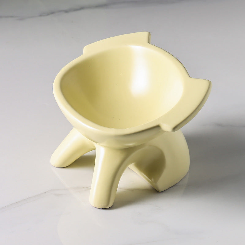 HKM-6439229 Ceramic Cat Food Bowl with High-Leg Incline for Cervical Spine Support