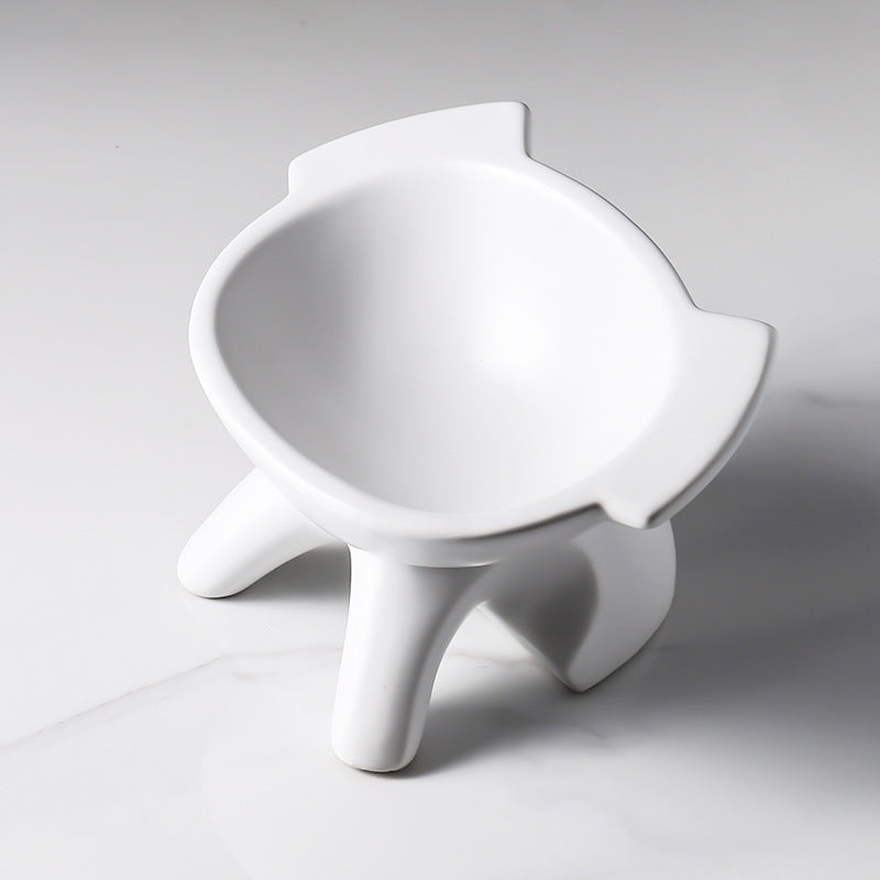 HKM-6439229 Ceramic Cat Food Bowl with High-Leg Incline for Cervical Spine Support