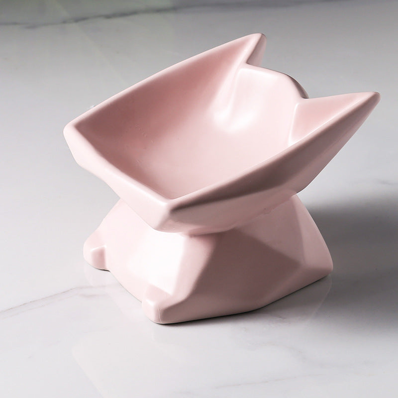 HKM-6439229 Ceramic Cat Food Bowl with High-Leg Incline for Cervical Spine Support