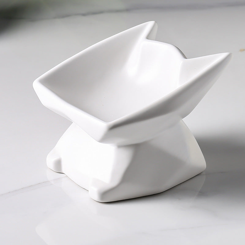 HKM-6439229 Ceramic Cat Food Bowl with High-Leg Incline for Cervical Spine Support