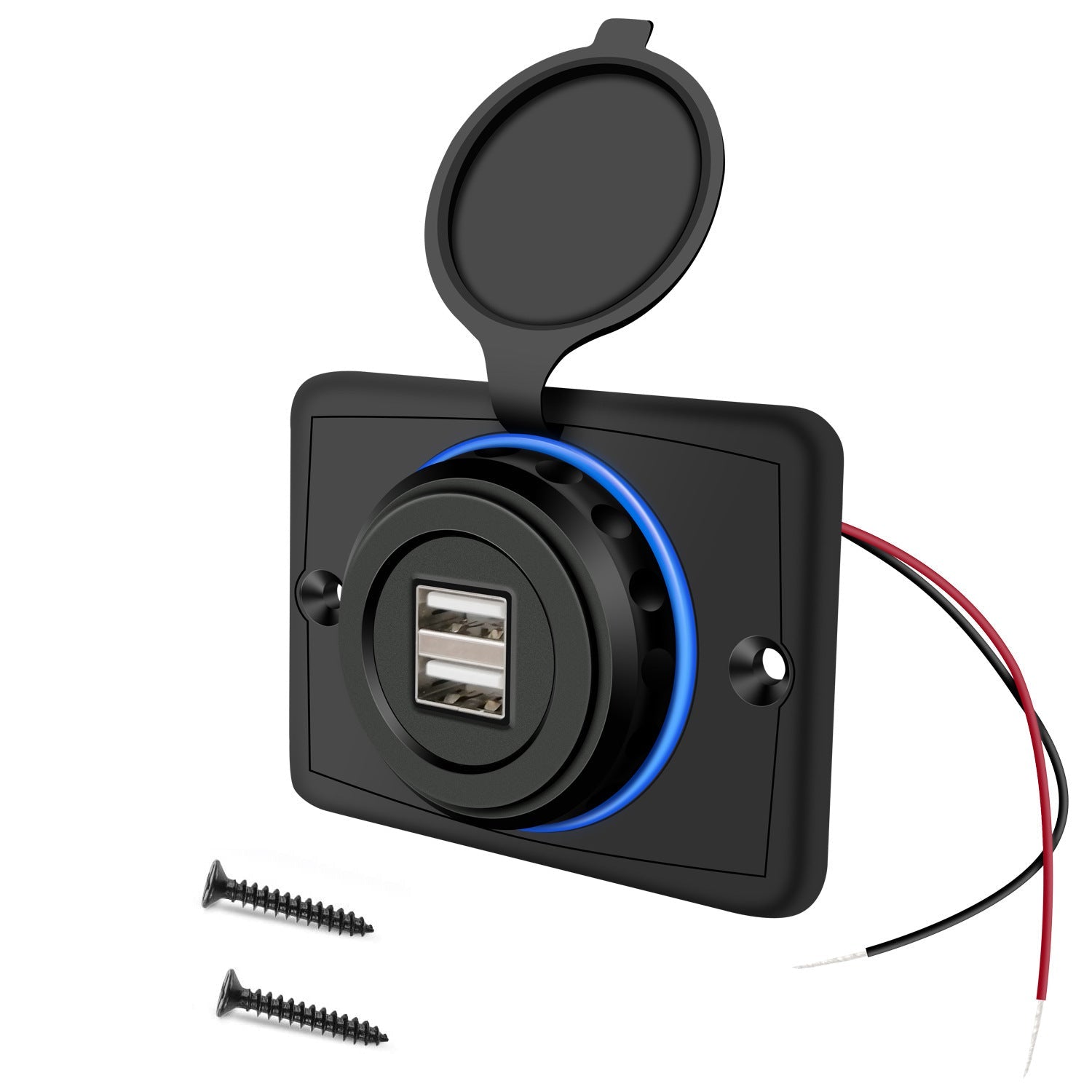 HKM-643987 Dual USB Car Charger 3.1A with Blue LED Aperture for Cars, Motorcycles, and RVs - 30W Power Output
