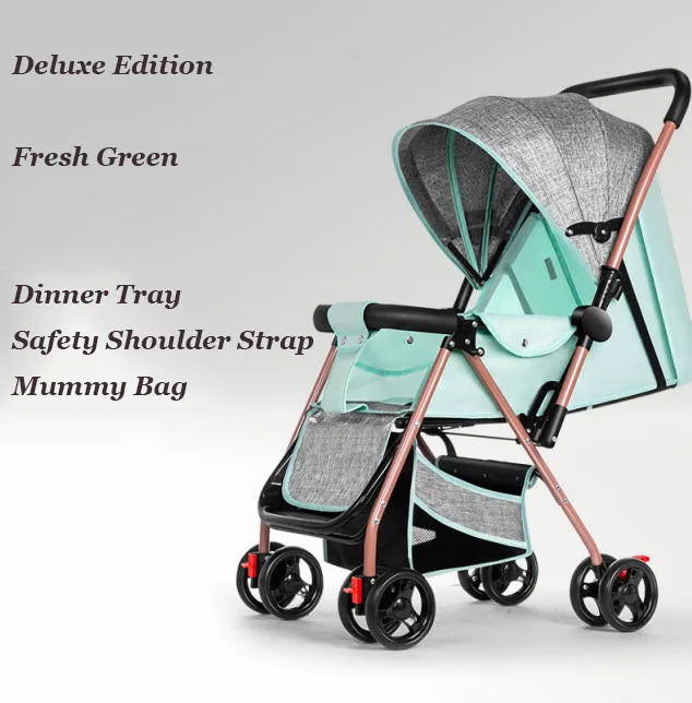 HKM-643987 Multifunctional Baby Stroller with Dining Tray, Cotton Pad, Mosquito Net, and Rain Cover