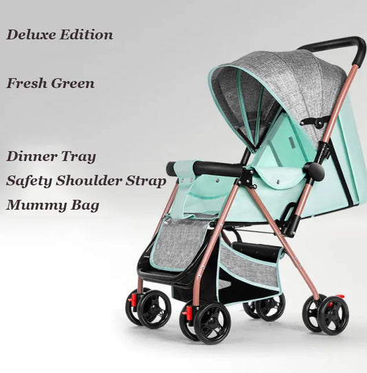 HKM-643987 Multifunctional Baby Stroller with Dining Tray, Cotton Pad, Mosquito Net, and Rain Cover