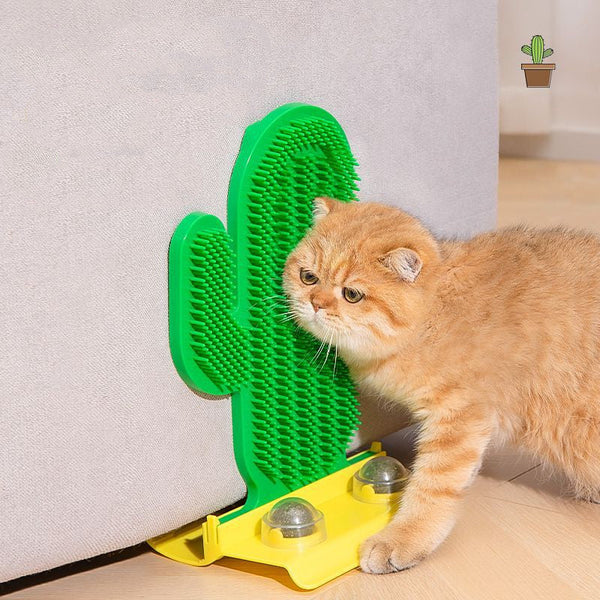 HKM-6440637 Cactus Cat Hair Scrubber and Corner Tickle Toy with Catnip Balls and Mint Powder