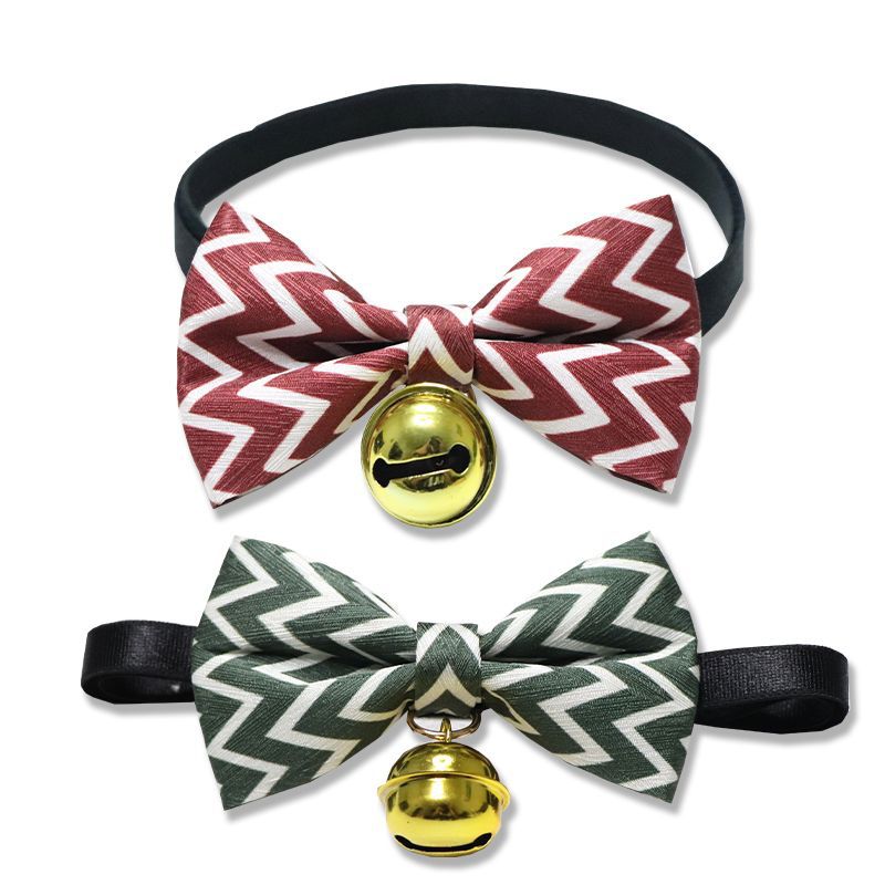 HKM-6441021 Striped Polyester Pet Bow Tie with Bell for Cats, Rabbits, and Dogs - Sizes S and M Available