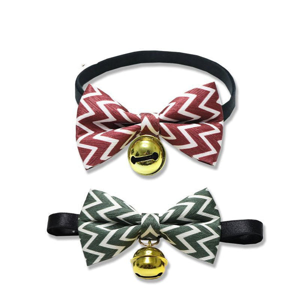 HKM-6441021 Striped Polyester Pet Bow Tie with Bell for Cats, Rabbits, and Dogs - Sizes S and M Available
