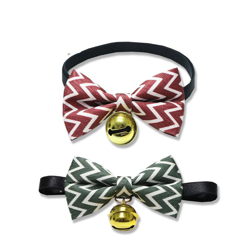 HKM-6441021 Striped Polyester Pet Bow Tie with Bell for Cats, Rabbits, and Dogs - Sizes S and M Available