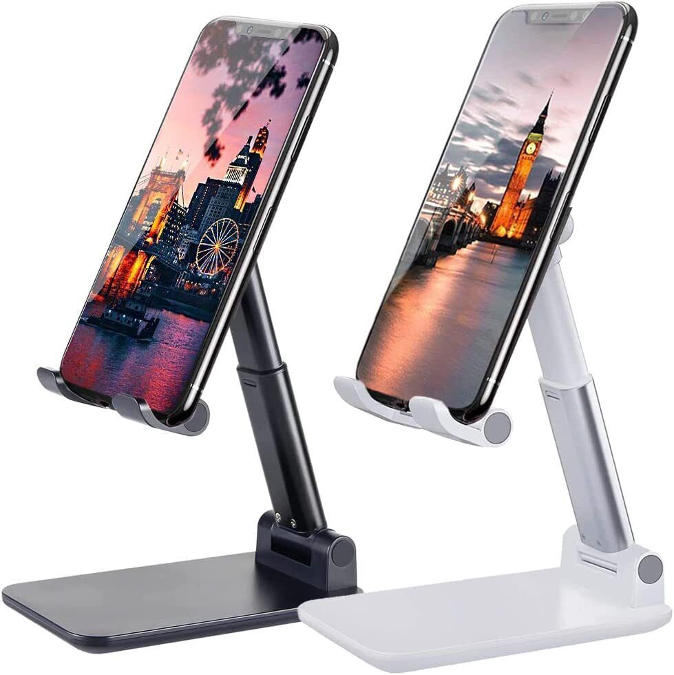 HKM-644179 Adjustable Cell Phone and Tablet Stand Holder for Desk, Ergonomic Design with Rubber Pads, Foldable Support for Viewing and Charging