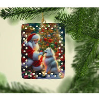 HKM-644243 American Eskimo Dog Porcelain Ornament with Customizable Back for Holiday Decorating