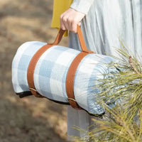 HKM-644307 Extra Large Waterproof Picnic Blanket with Vegan Leather Strap and Logo for Camping and Outdoor Use