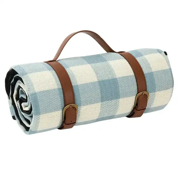 HKM-644307 Extra Large Waterproof Picnic Blanket with Vegan Leather Strap and Logo for Camping and Outdoor Use
