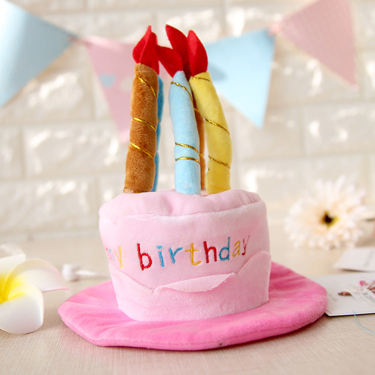 HKM-6443197 Pet Birthday Cake Hat with Adjustable Rope, Cashmere Material, 20x16cm, Fits Pets Up to 45cm