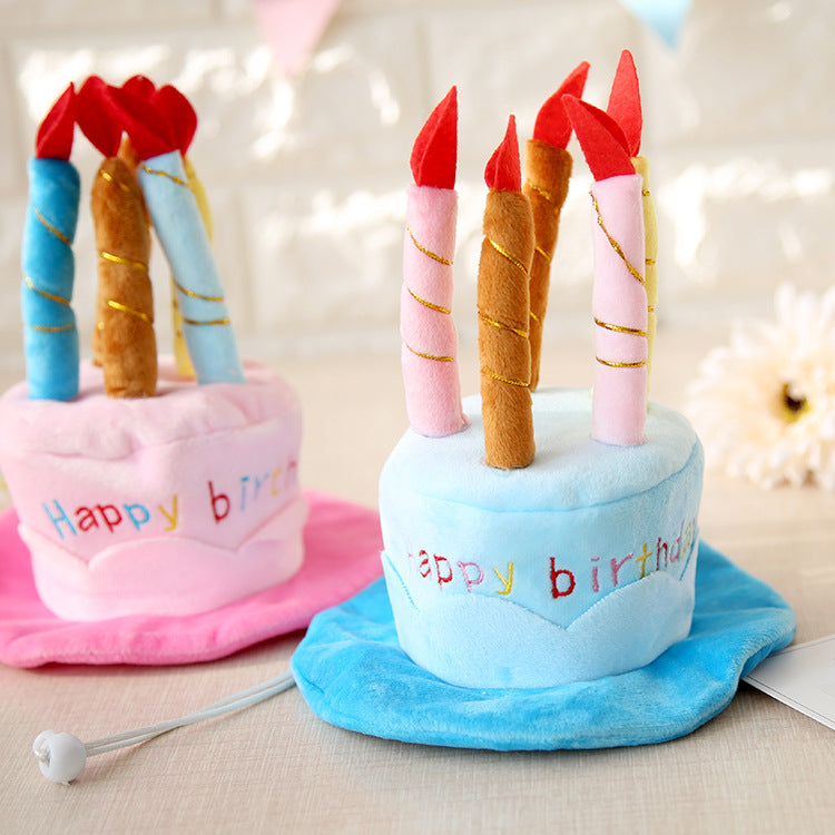 HKM-6443197 Pet Birthday Cake Hat with Adjustable Rope, Cashmere Material, 20x16cm, Fits Pets Up to 45cm