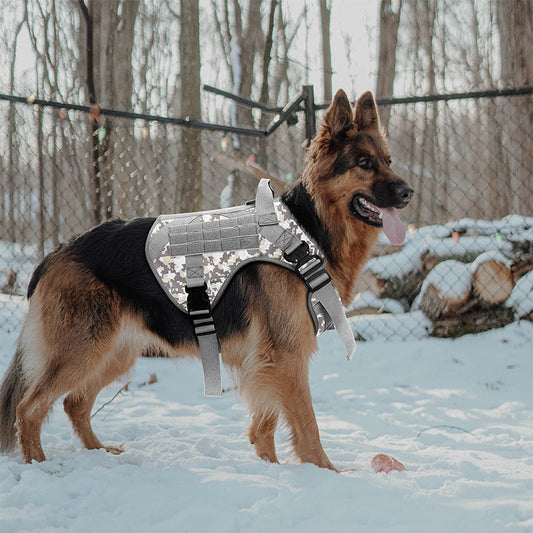 HKM-6444093 Tactical Camouflage Adjustable Harness for Large Dogs - Ideal for Training, Outdoor Activities, and Service Use