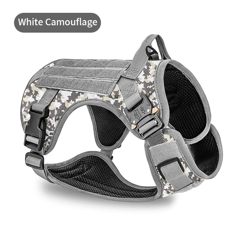 HKM-6444093 Tactical Camouflage Adjustable Harness for Large Dogs - Ideal for Training, Outdoor Activities, and Service Use