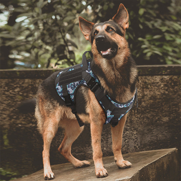 HKM-6444093 Tactical Camouflage Adjustable Harness for Large Dogs - Ideal for Training, Outdoor Activities, and Service Use