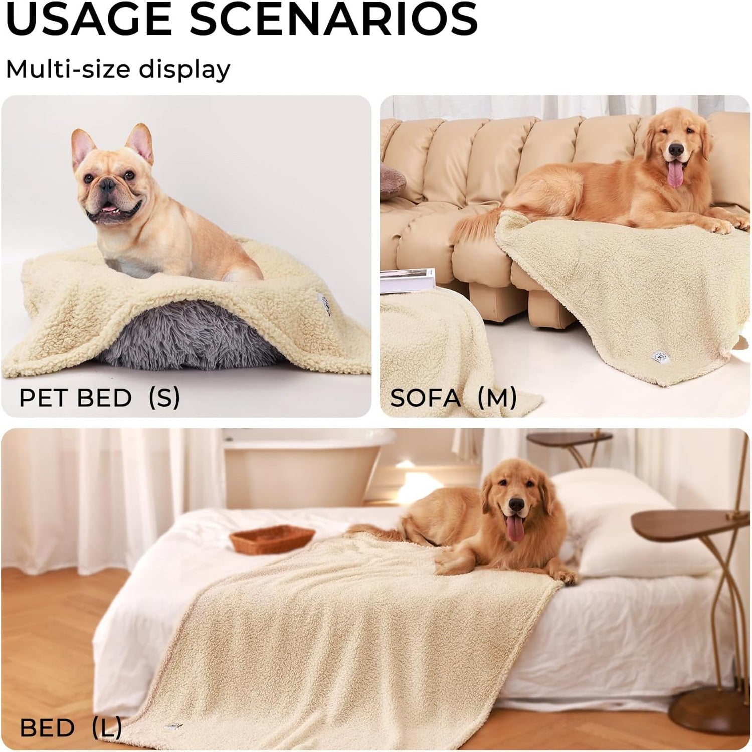 HKM-6444477 Cotton Velvet Pet Blanket for Dogs ¨C Warm, Soft, Available in Black, Beige, and Gray