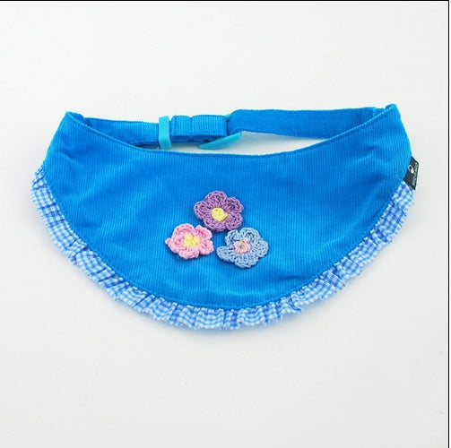 HKM-6445373 Soft Velvet Triangle Towel for Pets with Lace and Cotton Lining, Prevents Saliva Stains