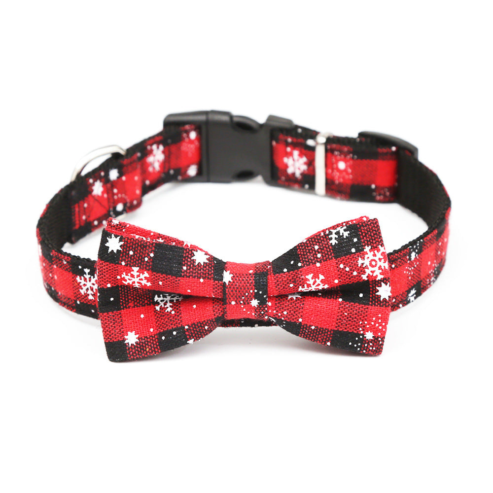 HKM-6446781 Christmas Snowflake Terylene Collar with Red Bow - Multiple Sizes Available