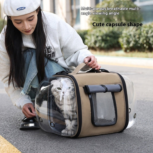 HKM-6447037 Outdoor Large Capacity One-shoulder Pet Carrier - Breathable Oxford Fabric Capsule for Cats up to 10kg