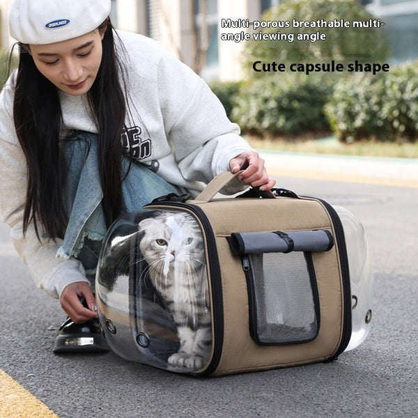 HKM-6447037 Outdoor Large Capacity One-shoulder Pet Carrier - Breathable Oxford Fabric Capsule for Cats up to 10kg