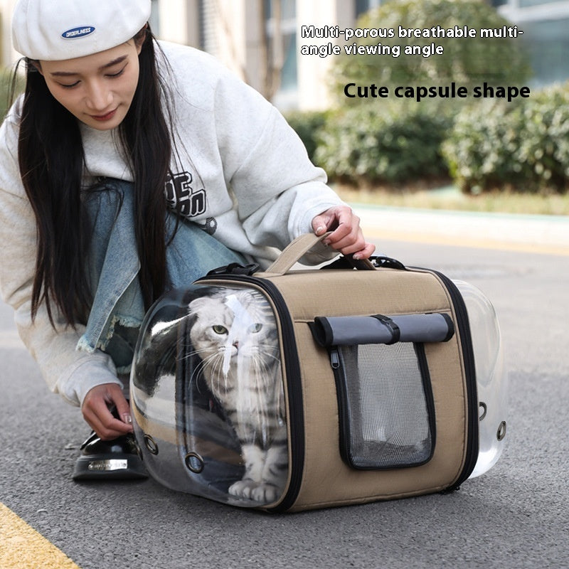 HKM-6447037 Outdoor Large Capacity One-shoulder Pet Carrier - Breathable Oxford Fabric Capsule for Cats up to 10kg