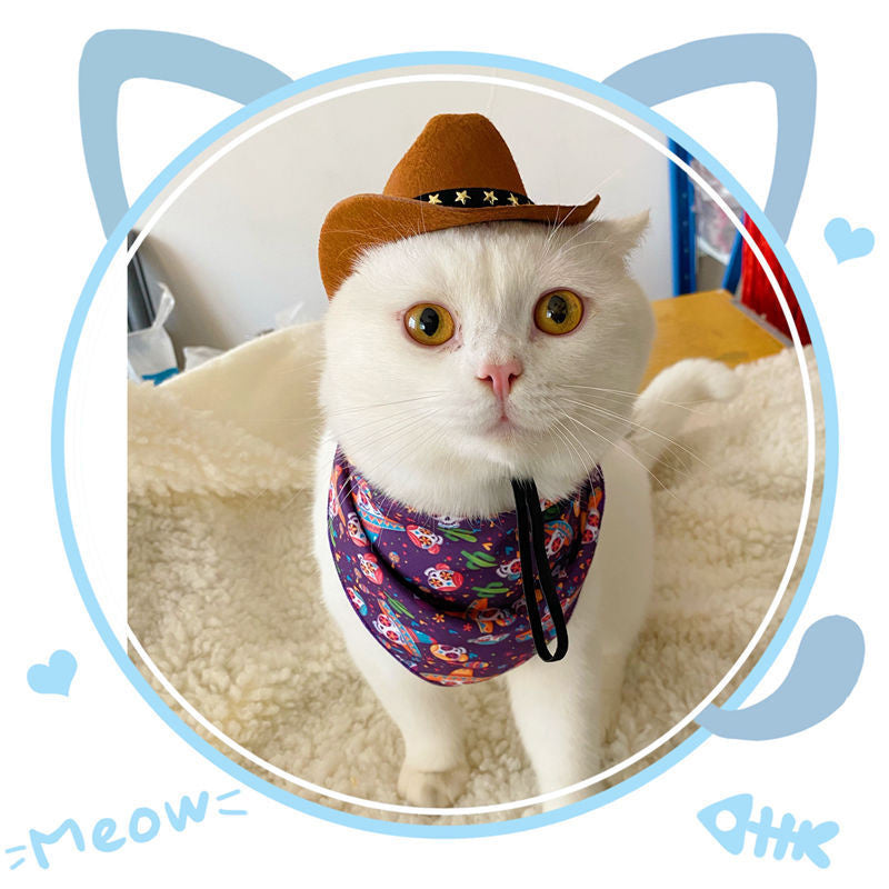 HKM-6448061 Stylish Adjustable Cowboy Hat for Cats and Dogs, Soft Non-Woven Fabric with Star Design, Perfect for Parties and Photo Ops