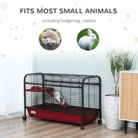 HKM-6448445 Multi-Level Small Animal Cage with Ramp and Feeder - Ideal for Rabbits and Guinea Pigs, Portable with Wheels