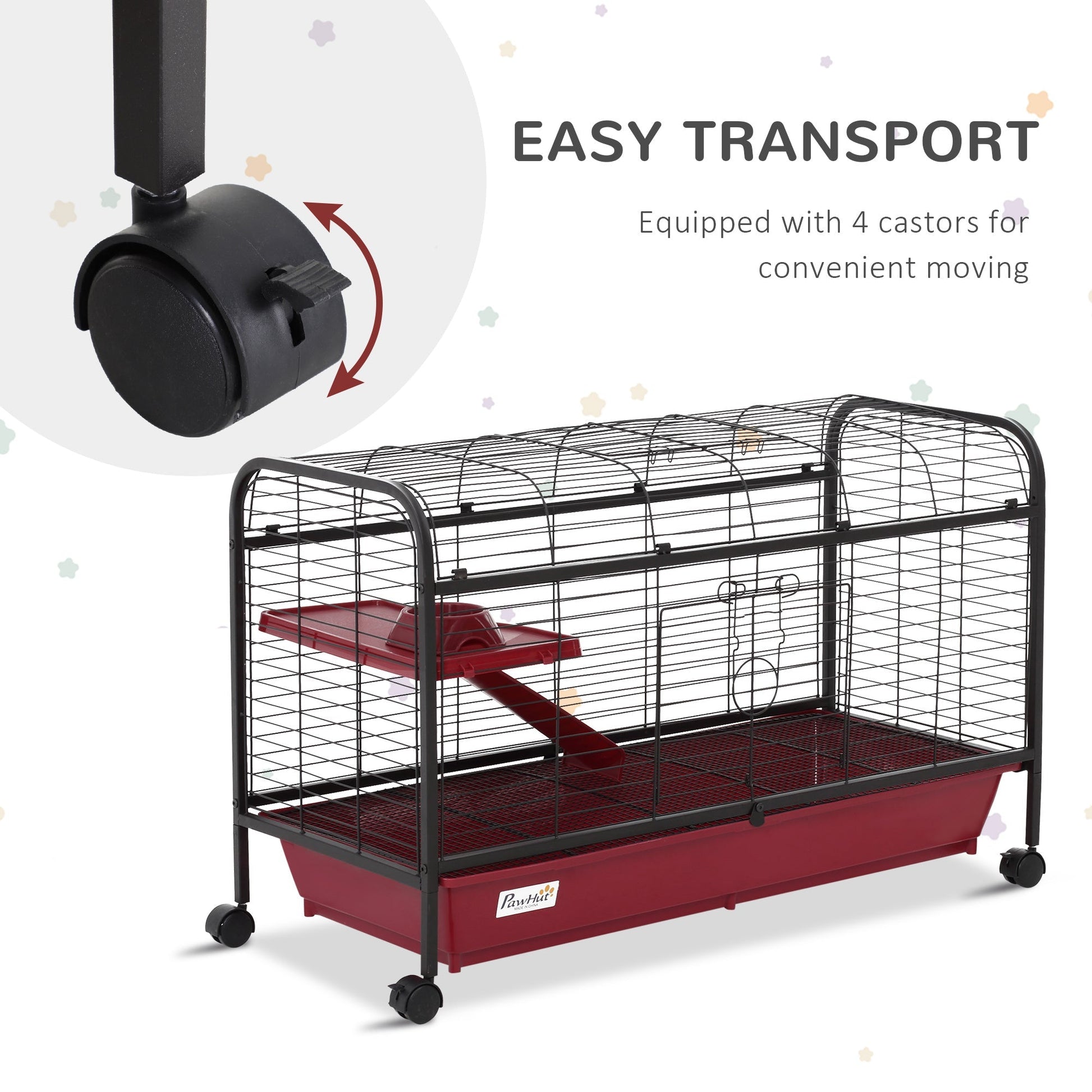 HKM-6448445 Multi-Level Small Animal Cage with Ramp and Feeder - Ideal for Rabbits and Guinea Pigs, Portable with Wheels