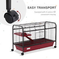HKM-6448445 Multi-Level Small Animal Cage with Ramp and Feeder - Ideal for Rabbits and Guinea Pigs, Portable with Wheels