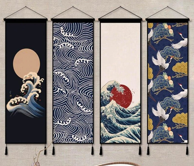 HKM-644883 Japanese-Inspired Red Sun Wall Tapestry for Living Room Decor