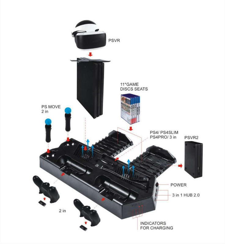 HKM-645011 PS4 Multi-Function Cooling Stand with Disc Holder for Slim and Pro Models