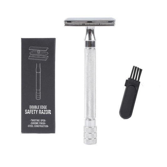 HKM-645011 Vintage Manual Safety Shaver Set with Brush – Aluminum and Zinc Alloy Design