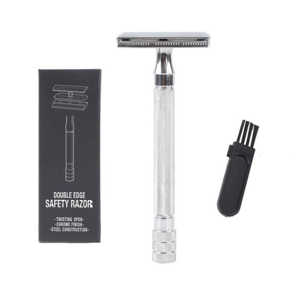 HKM-645011 Vintage Manual Safety Shaver Set with Brush – Aluminum and Zinc Alloy Design