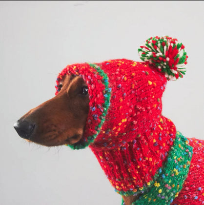 HKM-6450365 Cozy Knitted Yarn Christmas Pet Apparel for Autumn and Winter in Red and Green, Sizes XS to XXL