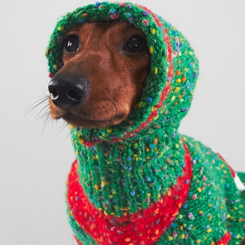 HKM-6450365 Cozy Knitted Yarn Christmas Pet Apparel for Autumn and Winter in Red and Green, Sizes XS to XXL