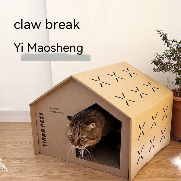 HKM-6450749 Corrugated Paper Cat House with Paw Grinder - Size 43x38x35cm - Multiple Colors Available