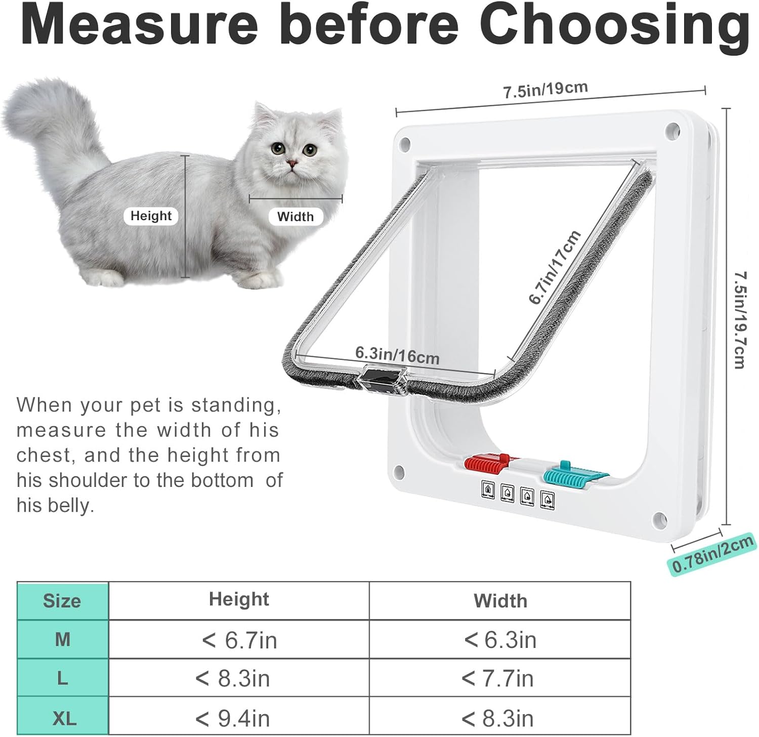 HKM-6452029 Weatherproof Cat Flap Door for Thin Windows and Sliding Doors with 4 Lock Modes