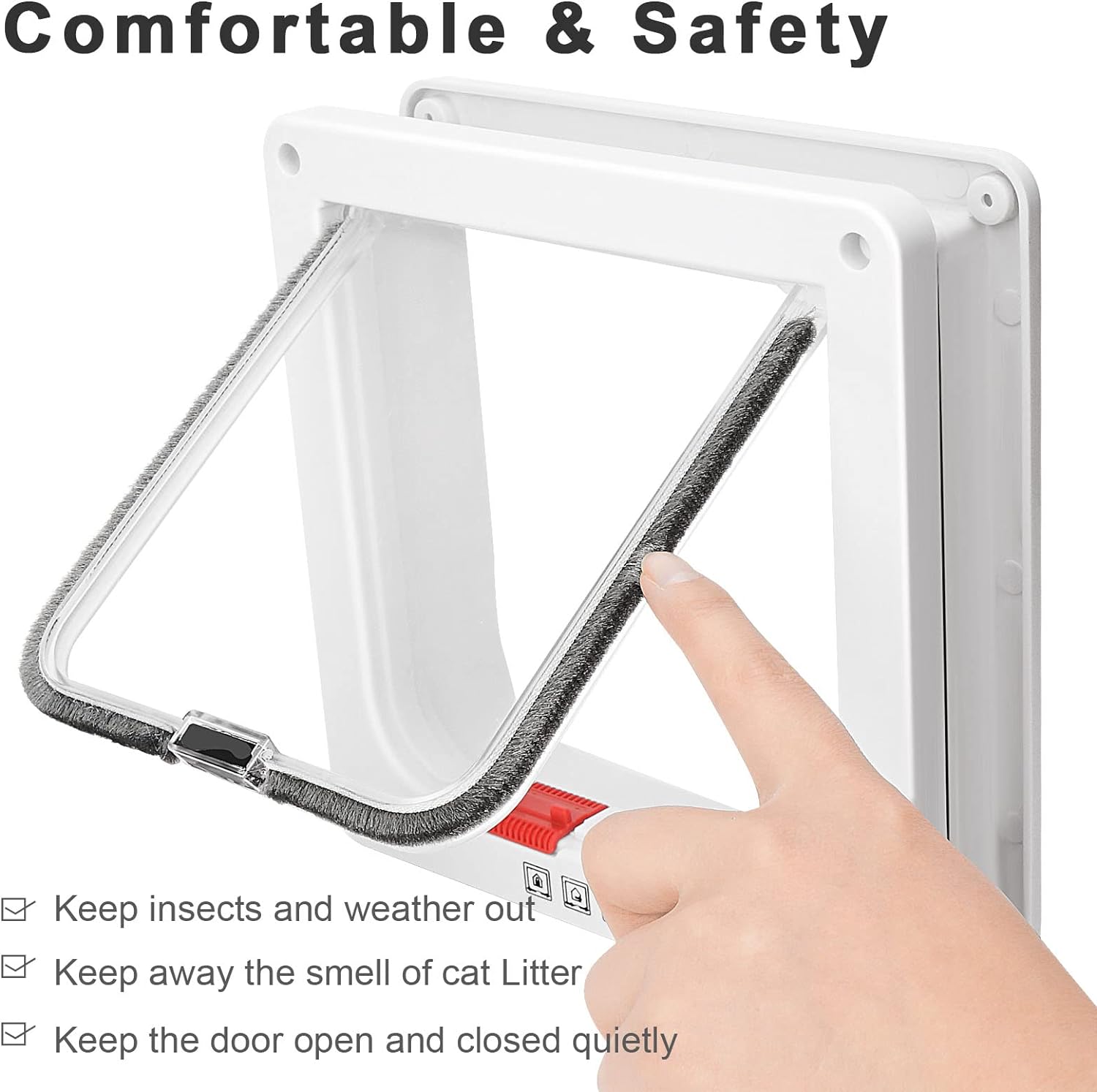 HKM-6452029 Weatherproof Cat Flap Door for Thin Windows and Sliding Doors with 4 Lock Modes