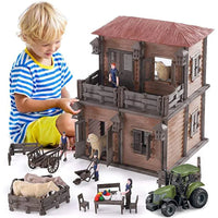 HKM-645203 DIY Farm House Animal Action Figure Play Set with Tractors and Farm Truck